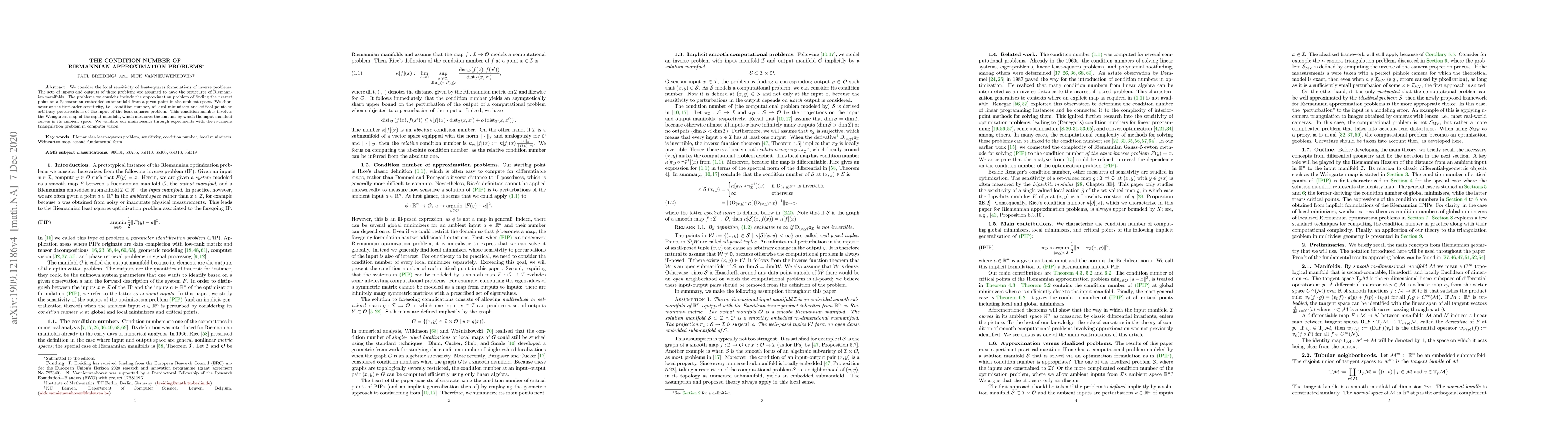 Thumbnail for The condition number of Riemannian approximation problems