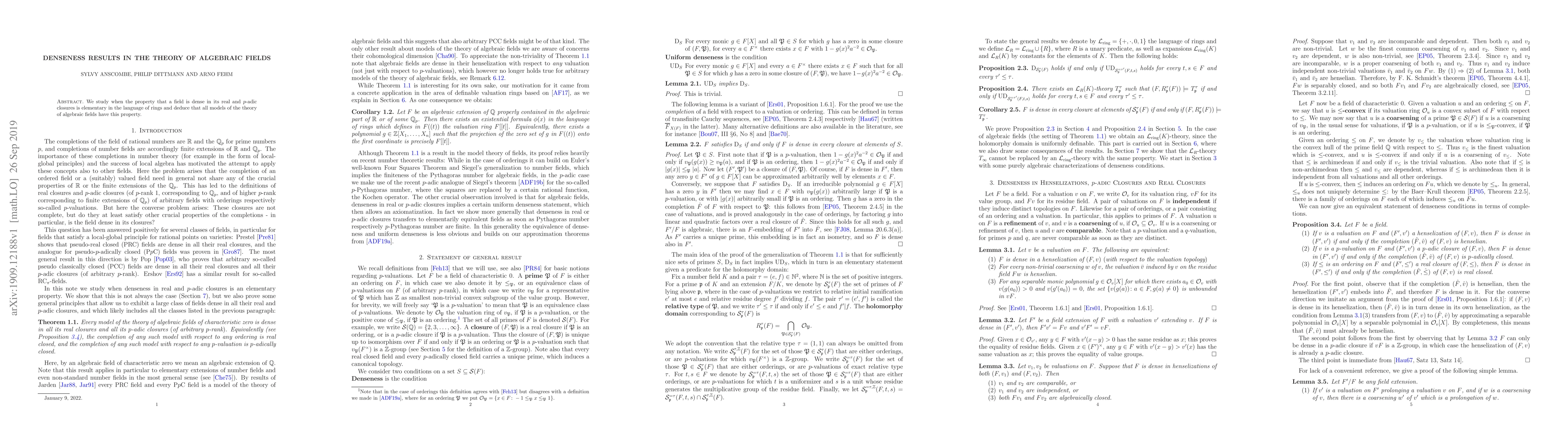 Thumbnail for Denseness results in the theory of algebraic fields
