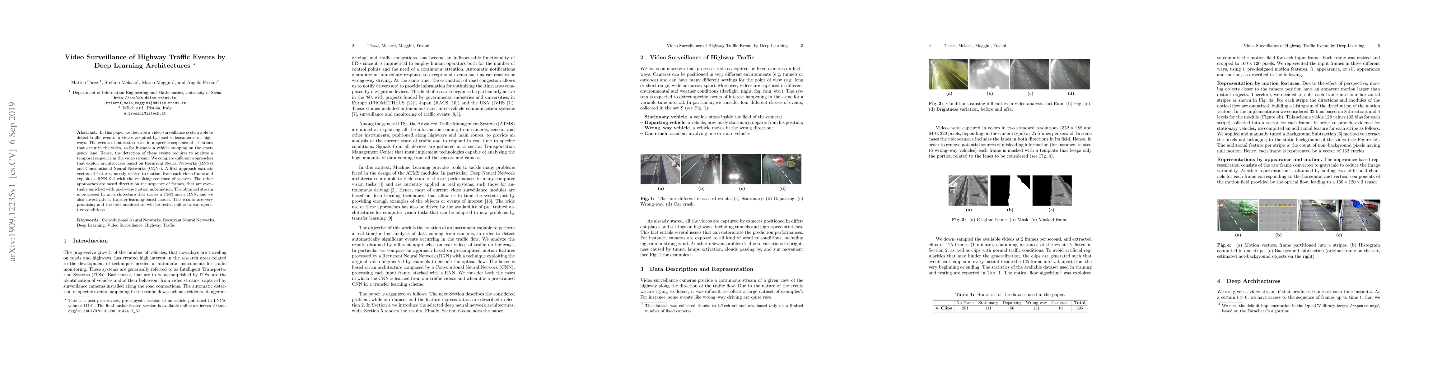 Thumbnail for Video Surveillance of Highway Traffic Events by Deep Learning
  Architectures