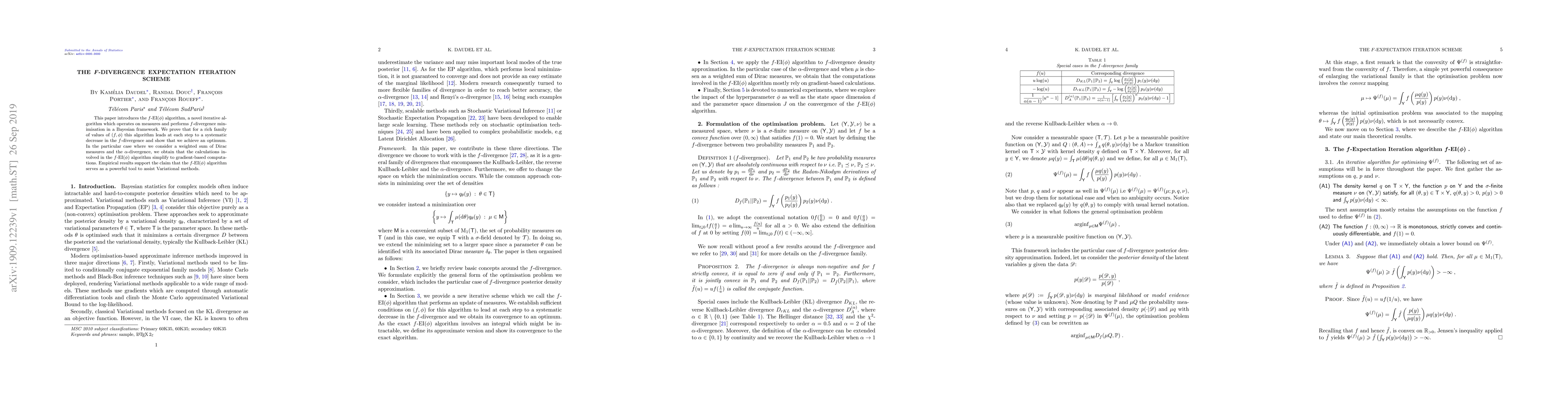 Thumbnail for The $f$-Divergence Expectation Iteration Scheme