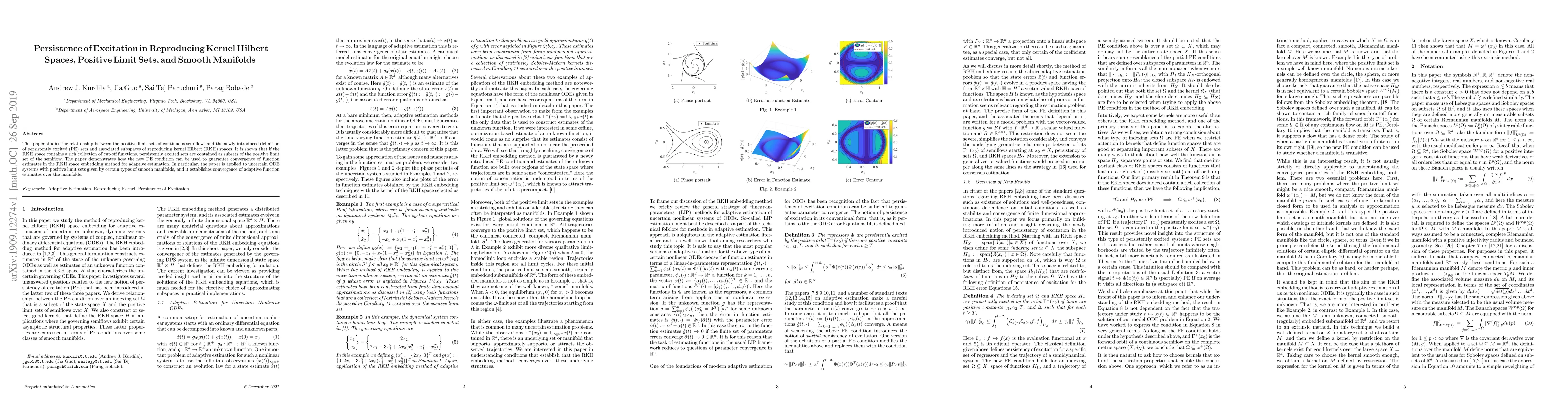 Thumbnail for Persistence of Excitation in Reproducing Kernel Hilbert Spaces, Positive
  Limit Sets, and Smooth Manifolds