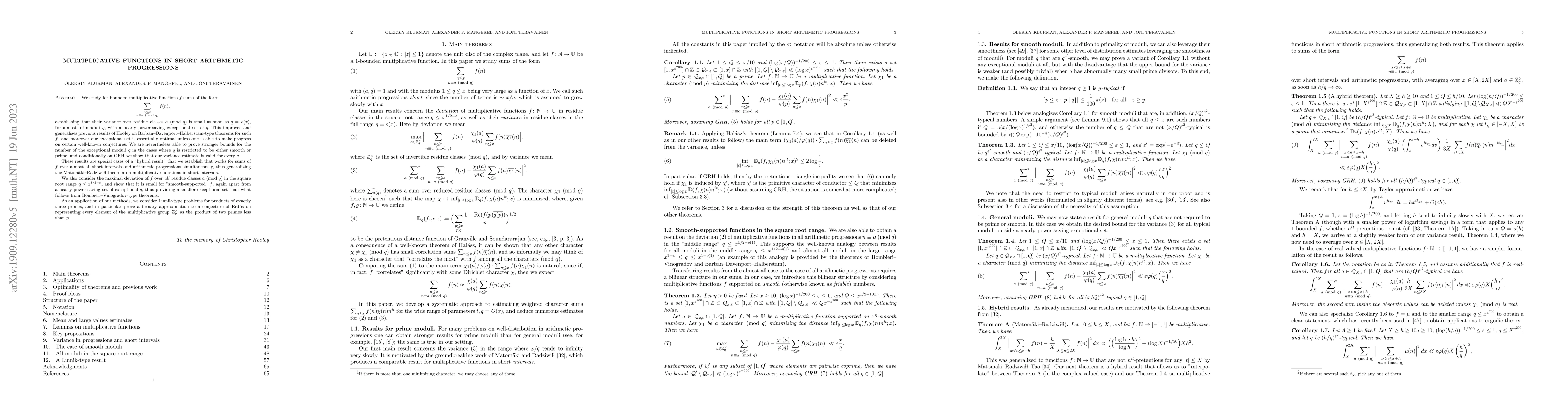 Thumbnail for Multiplicative functions in short arithmetic progressions