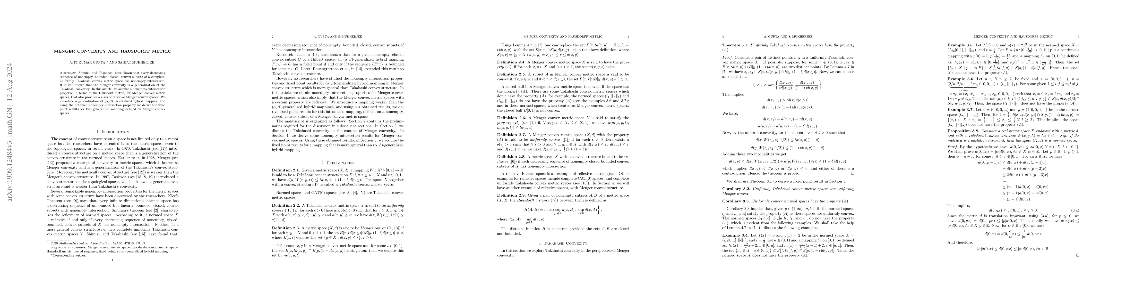 Thumbnail for Menger Convexity and Hausdorff Metric