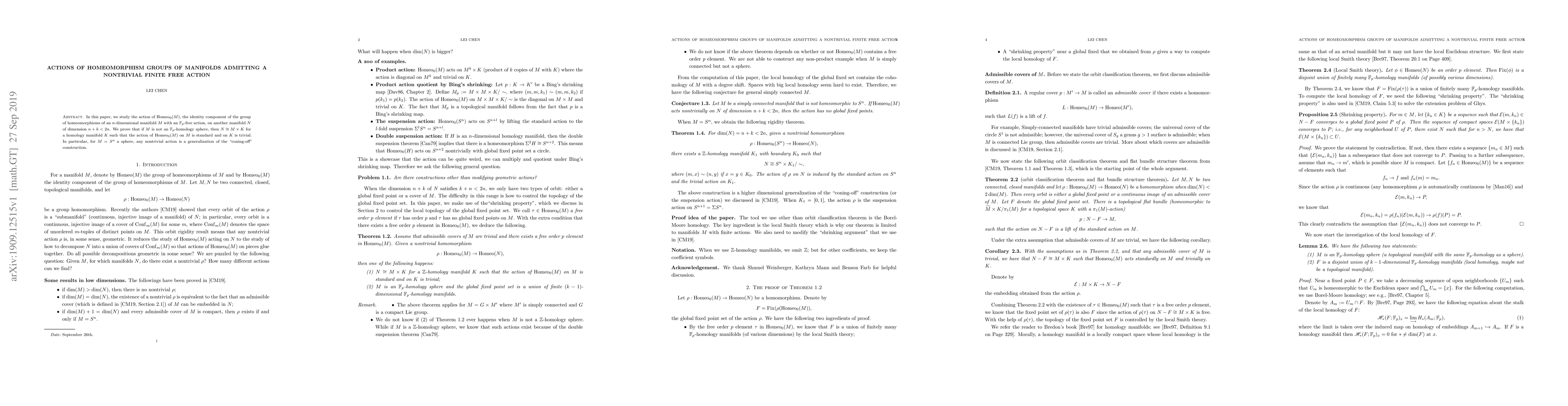 Thumbnail for Actions of homeomorphism groups of manifolds admitting a nontrivial
  finite free action