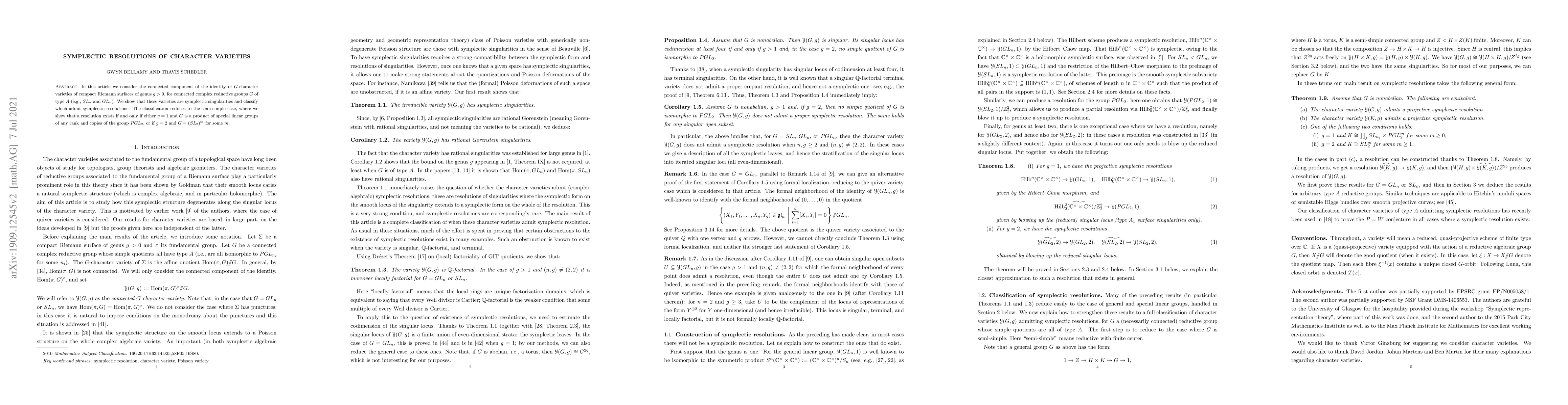 Thumbnail for Symplectic resolutions of character varieties