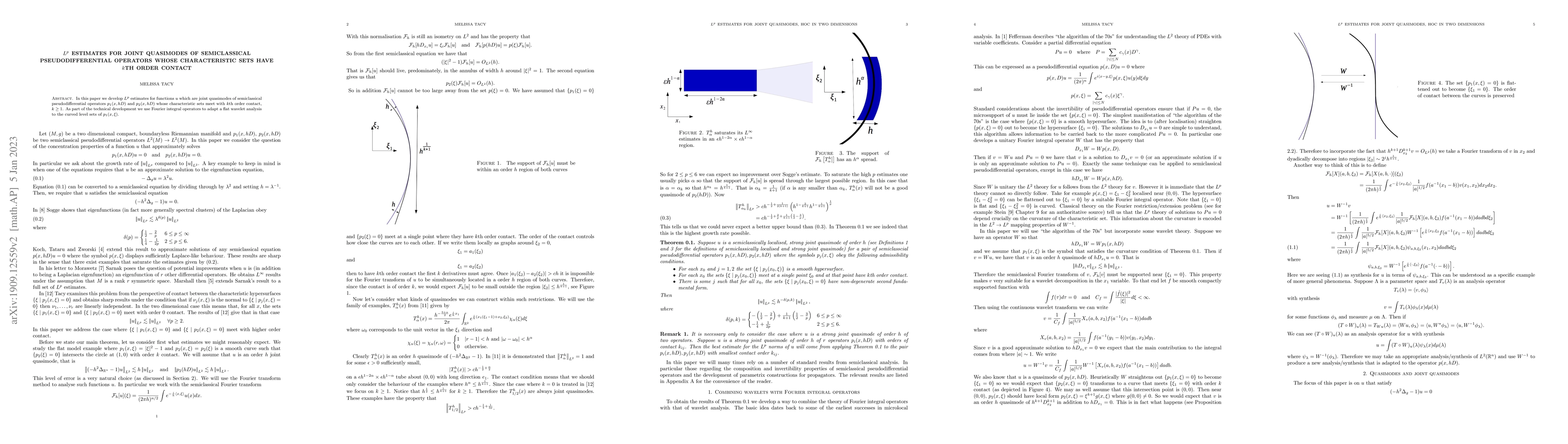Thumbnail for $L^{p}$ estimates for joint quasimodes of semiclassical
  pseudodifferential operators whose characteristic sets have $k$th order
  contact