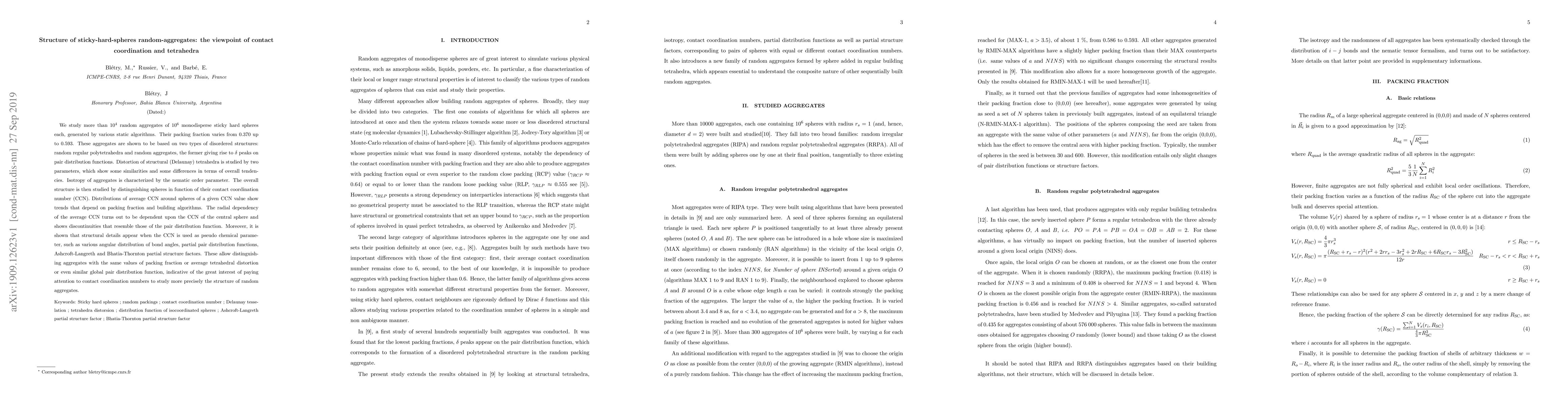 Thumbnail for Structure of sticky-hard-spheres random-aggregates: the viewpoint of
  contact coordination and tetrahedra