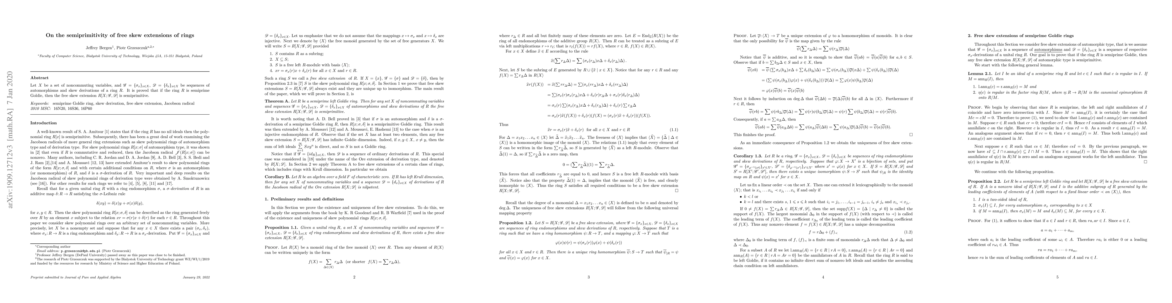 Thumbnail for On the semiprimitivity of free skew extensions of rings