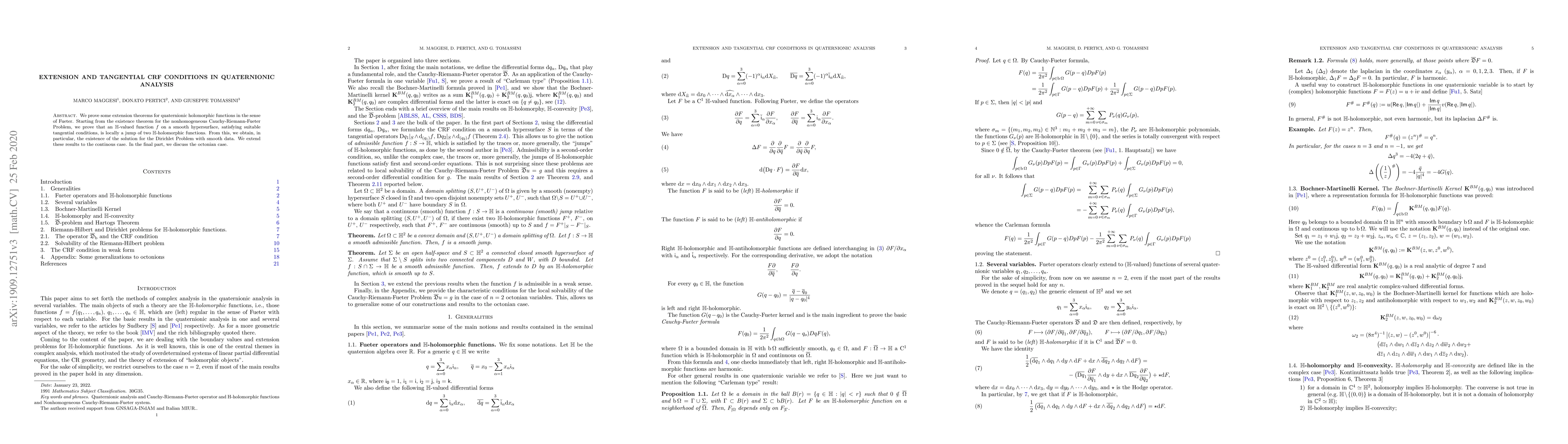 Thumbnail for Extension and tangential CRF conditions in quaternionic analysis