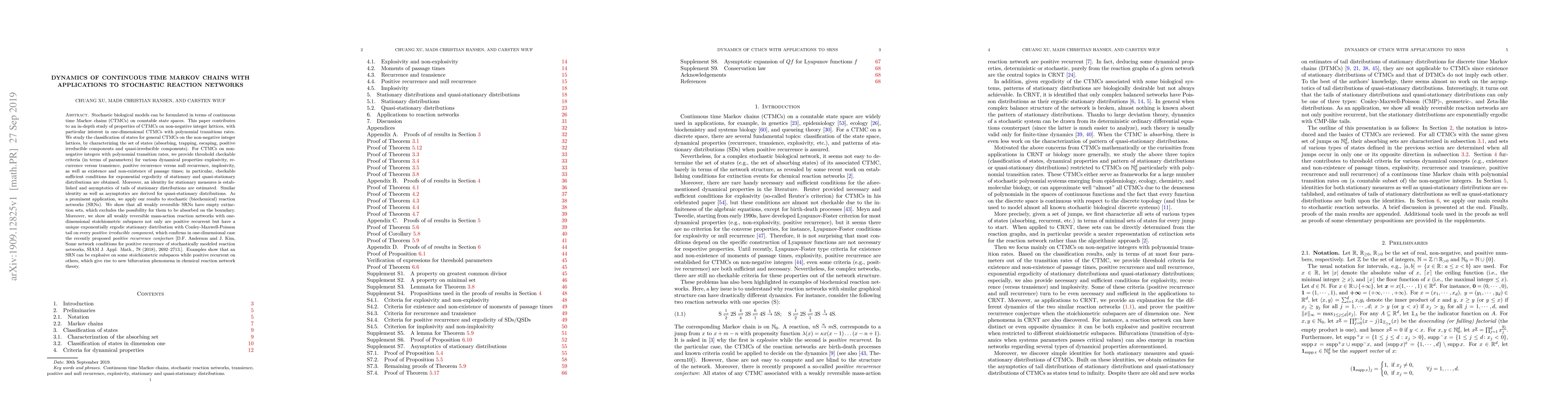 Thumbnail for Dynamics of continuous time Markov chains with applications