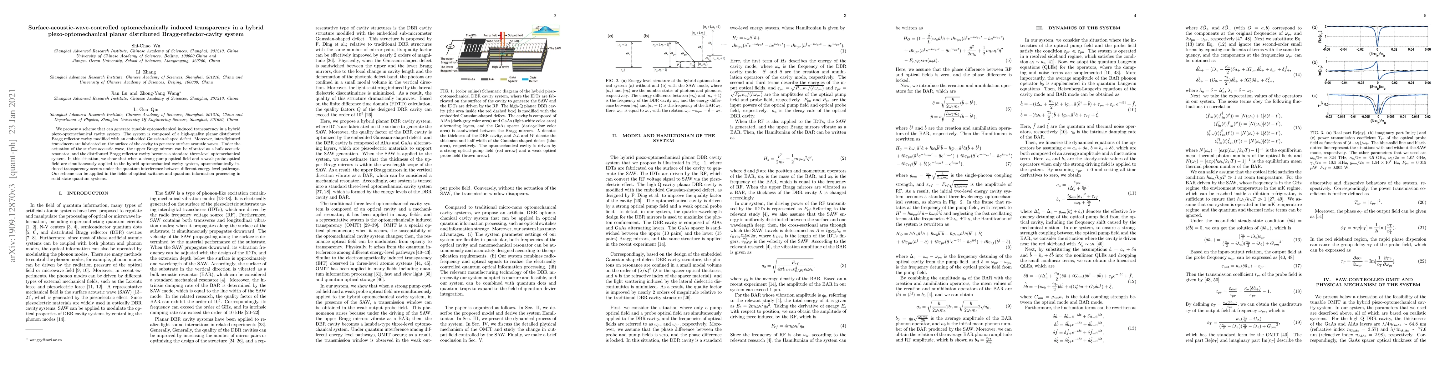 Thumbnail for Surface-acoustic-wave-controlled optomechanically induced transparency
  in a hybrid piezo-optomechanical planar distributed Bragg-reflector-cavity
  system