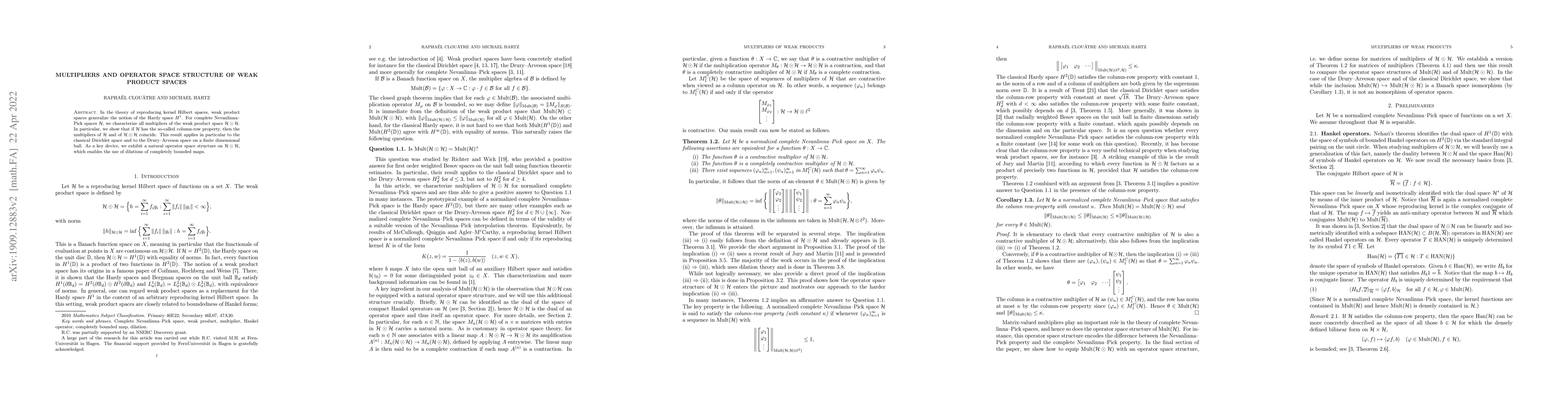 Thumbnail for Multipliers and operator space structure of weak product spaces