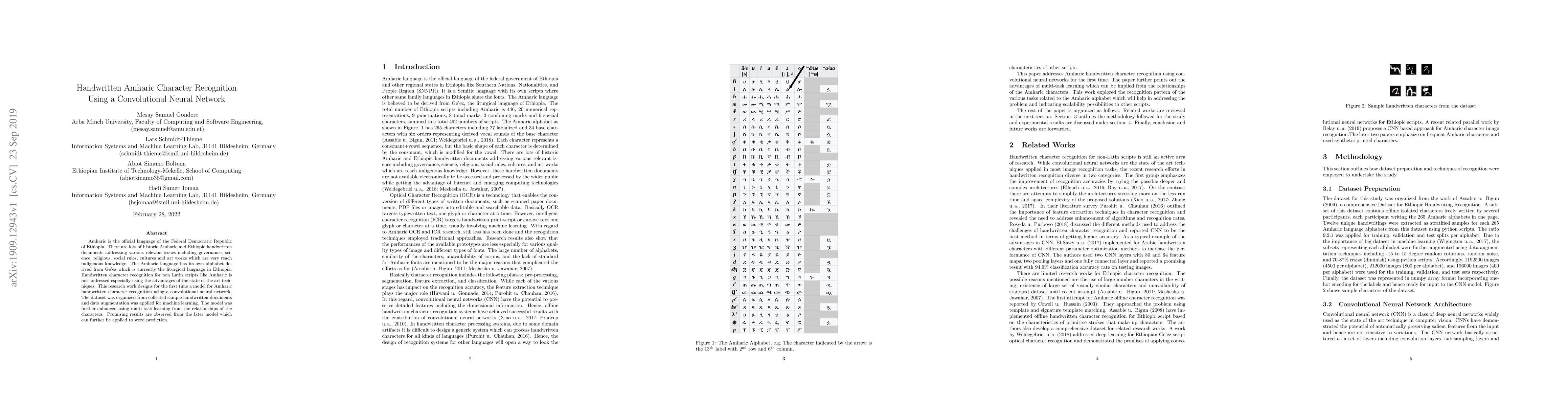Thumbnail for Handwritten Amharic Character Recognition Using a Convolutional Neural
  Network