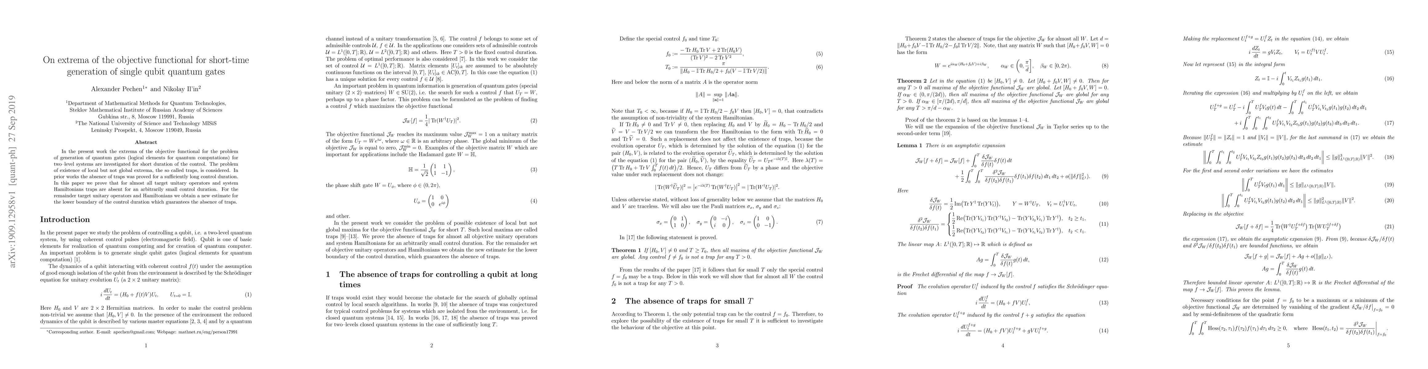 Thumbnail for On extrema of the objective functional for short-time generation of
  single qubit quantum gates