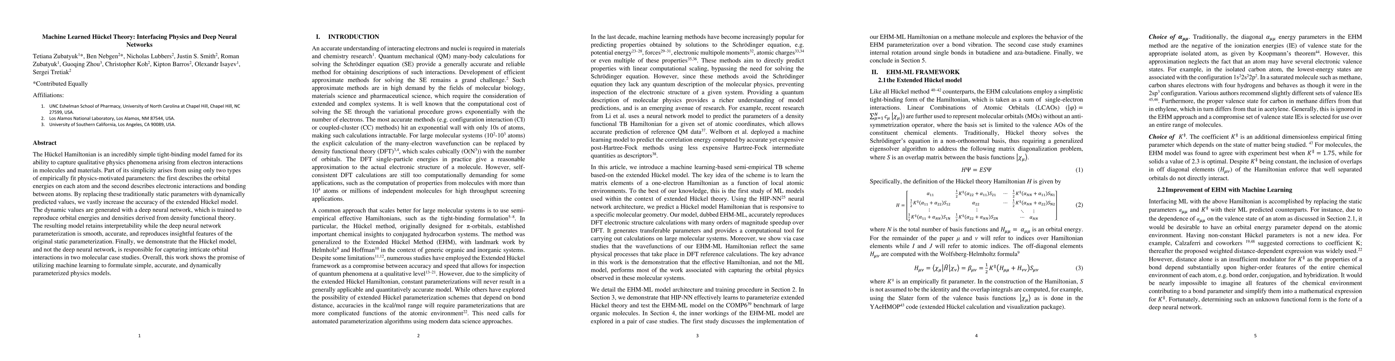 Thumbnail for Machine Learned H\"uckel Theory: Interfacing Physics and Deep Neural
  Networks
