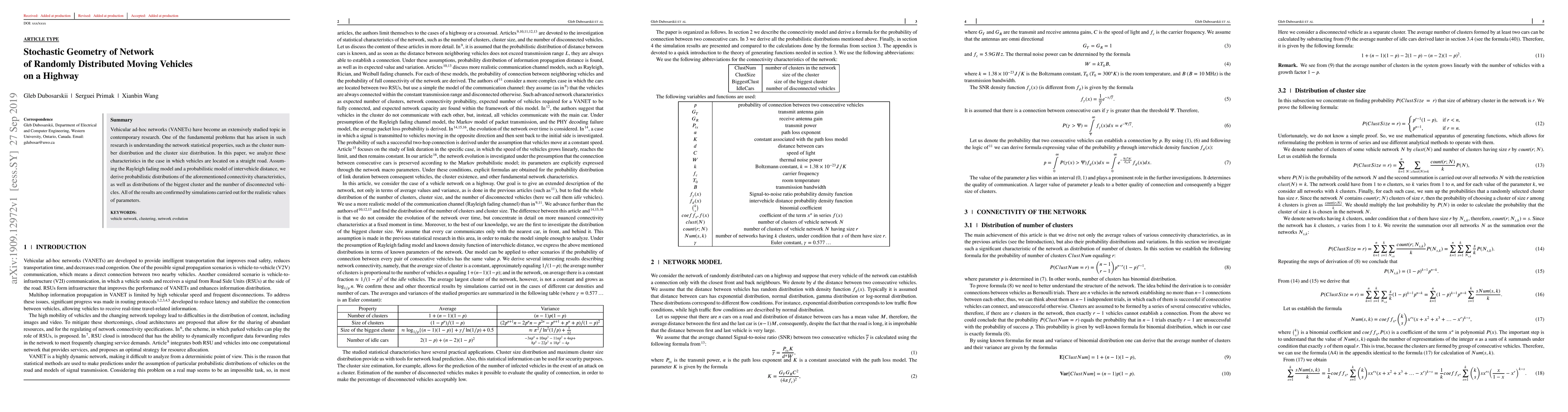 Thumbnail for Stochastic Geometry of Network of Randomly Distributed Moving Vehicles
  on a Highway