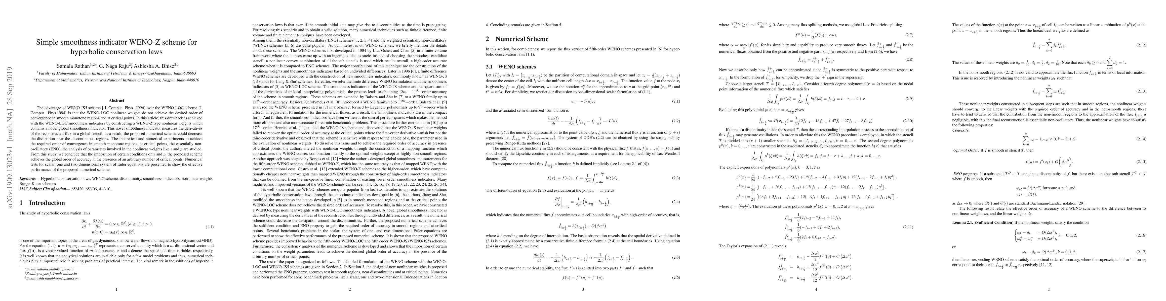 Thumbnail for Simple smoothness indicator WENO-Z scheme for hyperbolic conservation
  laws