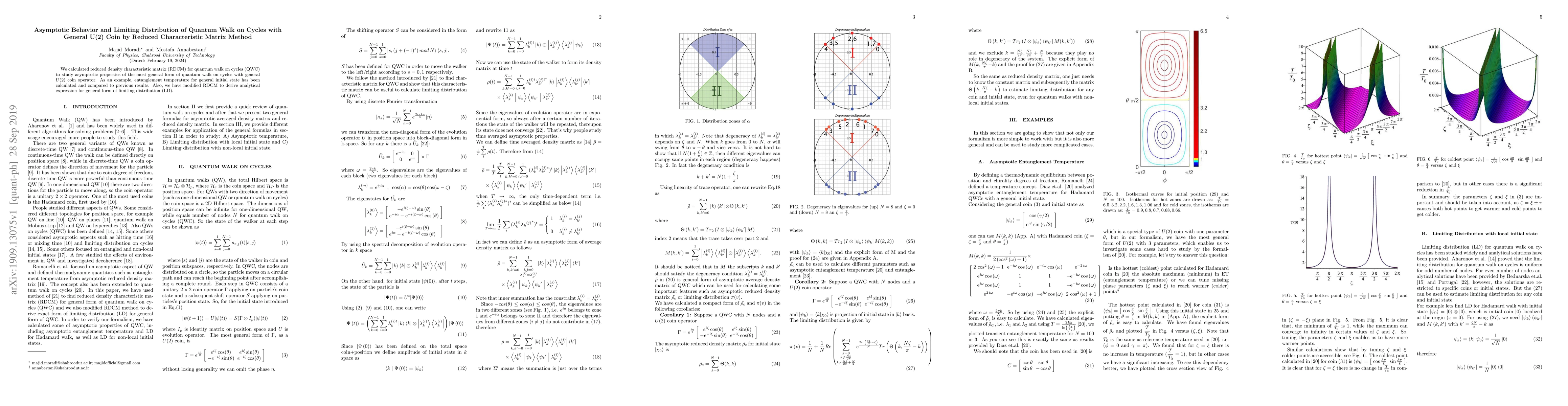 Thumbnail for Asymptotic Behavior and Limiting Distribution of Quantum Walk on Cycles
  with General U(2) Coin by Reduced Characteristic Matrix Method