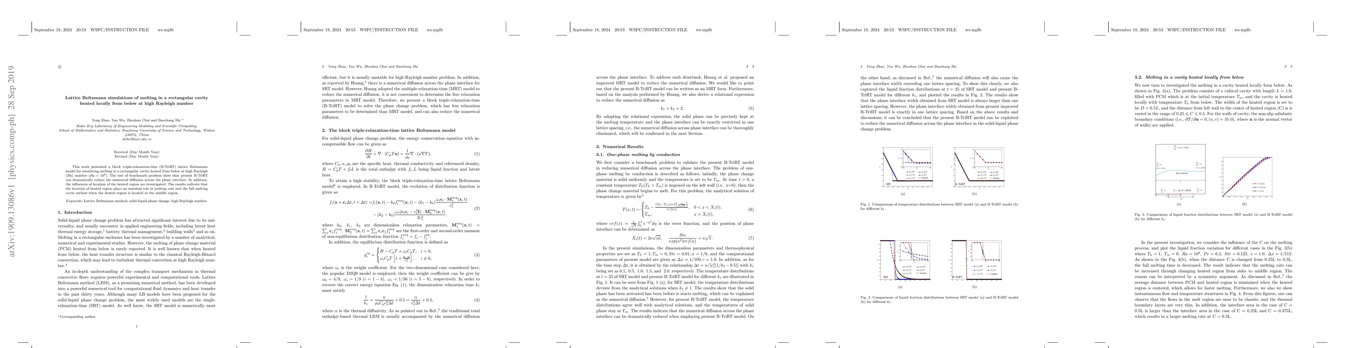 Thumbnail for Lattice Boltzmann simulations of melting in a rectangular cavity heated
  locally from below at high Rayleigh number