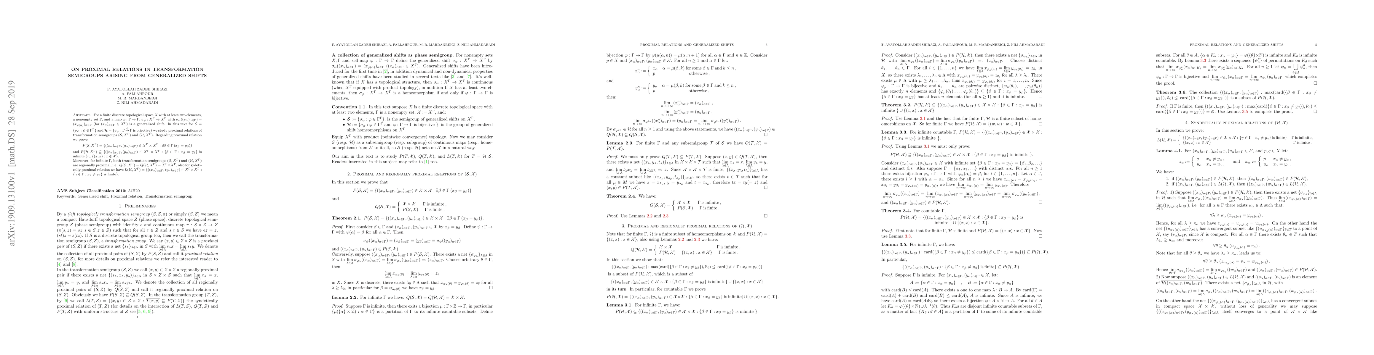 Thumbnail for On proximal relations in transformation semigroups arising from
  generalized shifts