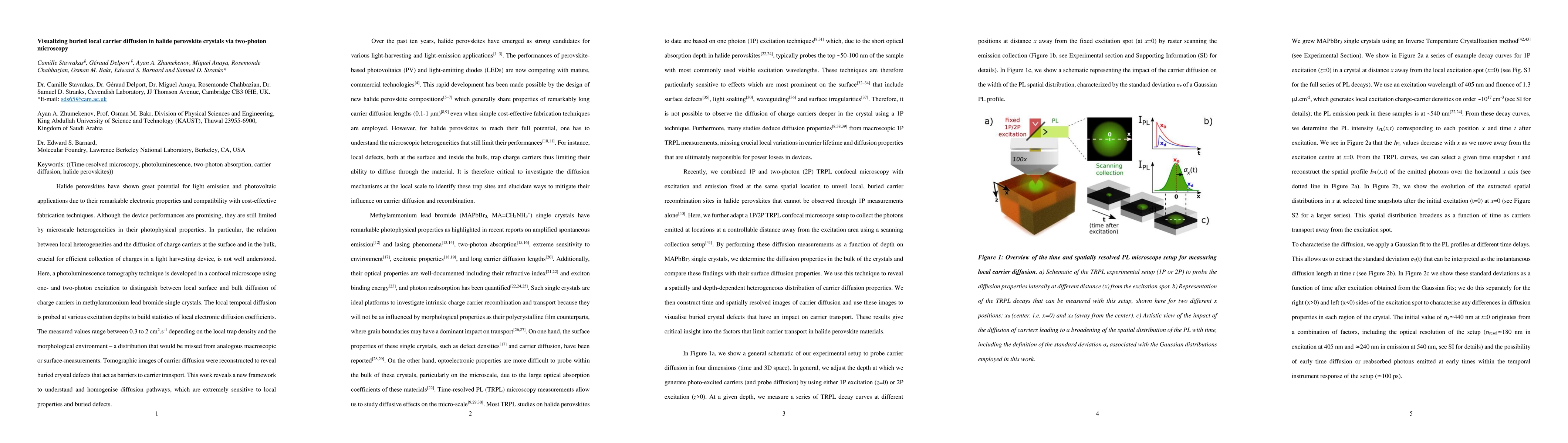 Thumbnail for Visualizing buried local carrier diffusion in halide perovskite crystals
  via two-photon microscopy