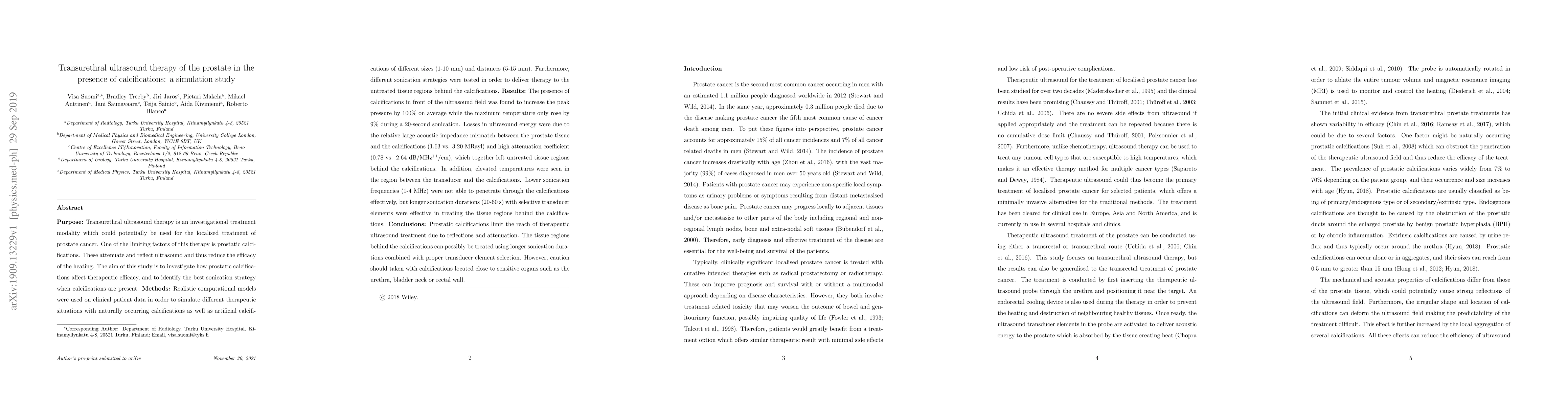 Thumbnail for Transurethral ultrasound therapy of the prostate in the presence of
  calcifications: A simulation study