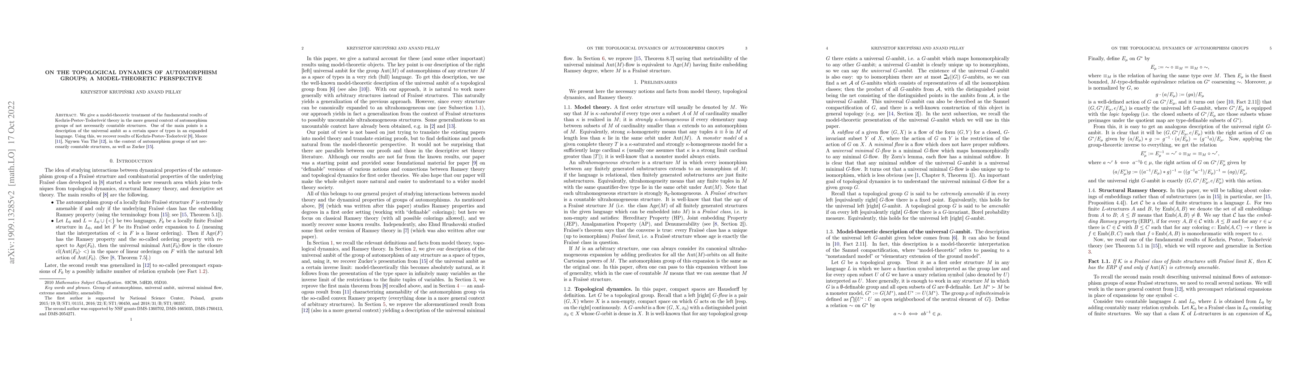 Thumbnail for On the topological dynamics of automorphism groups; a model-theoretic
  perspective