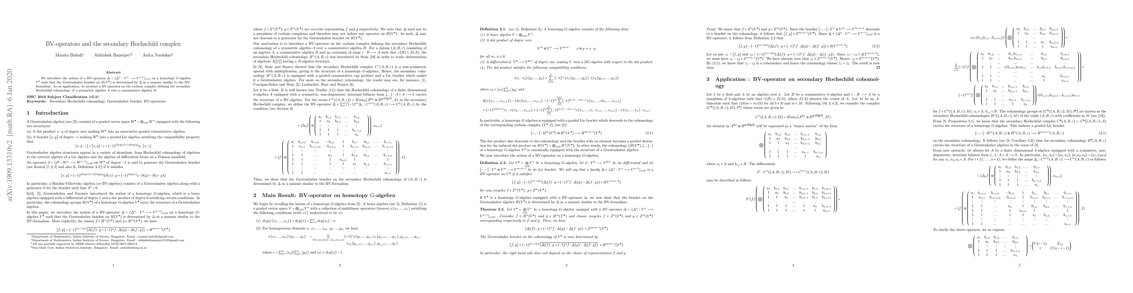 Thumbnail for BV-operators and secondary Hochschild complex
