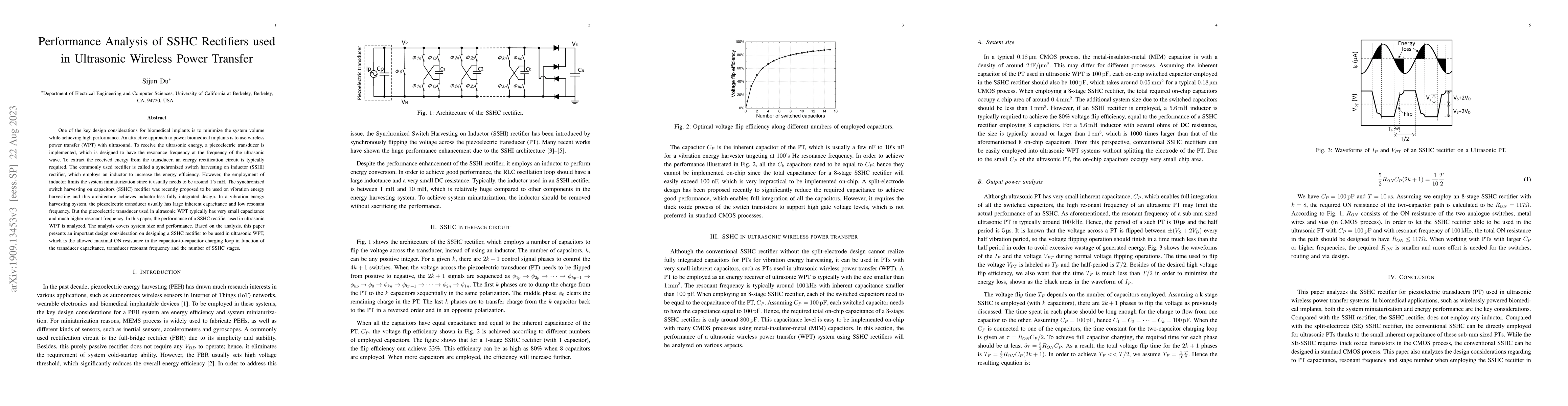 Thumbnail for Performance Analysis of SSHC Rectifiers used in Ultrasonic Wireless
  Power Transfer