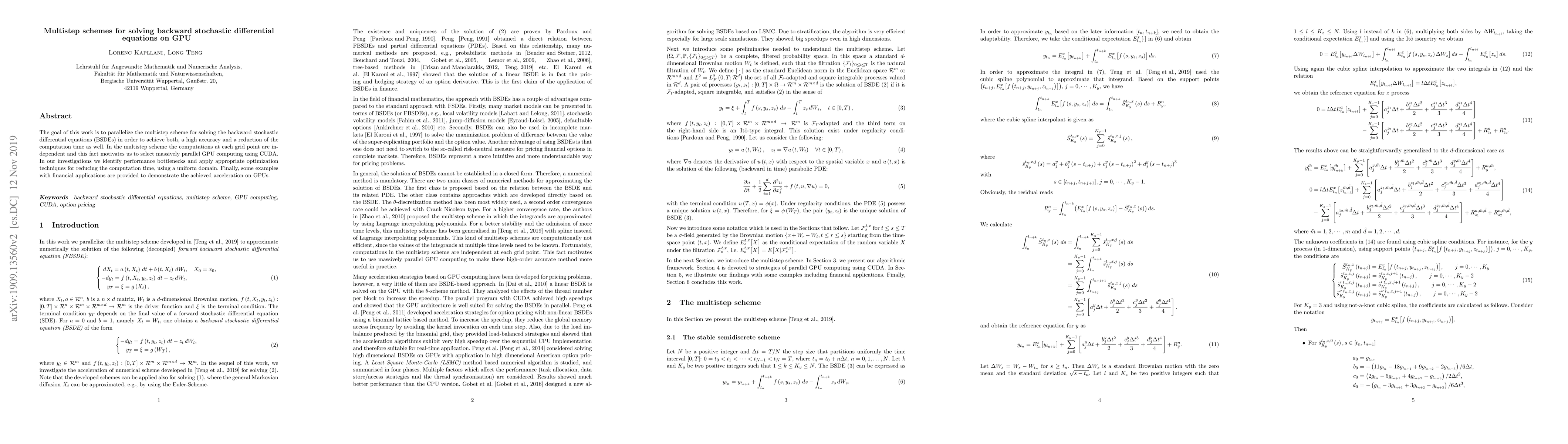 Thumbnail for Multistep schemes for solving backward stochastic differential equations
  on GPU