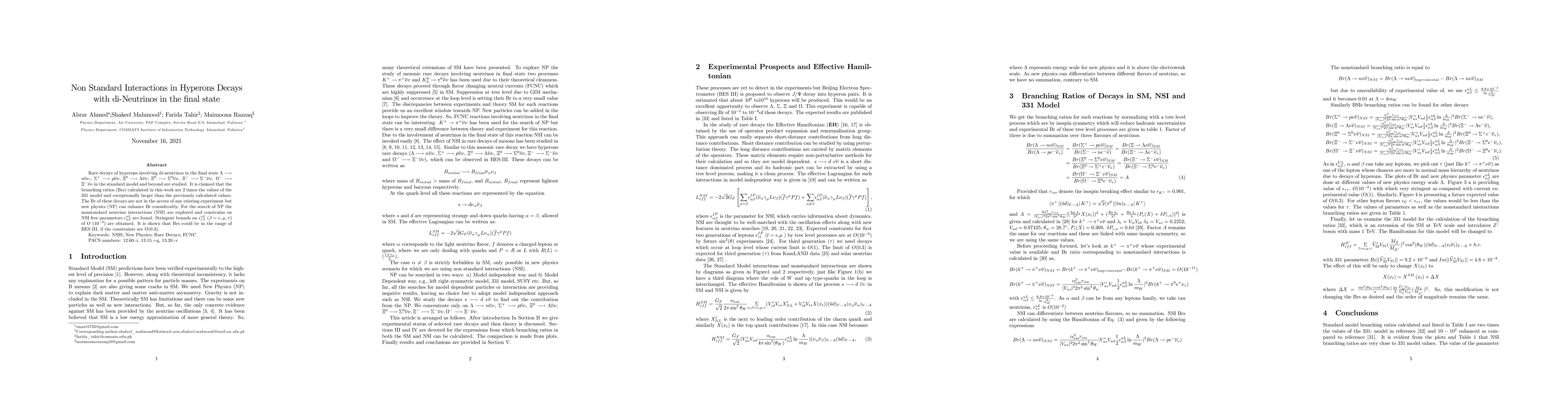 Thumbnail for Study of Nonstandard Interactions in Rare Decays of Hyprons with Missing
  Energy