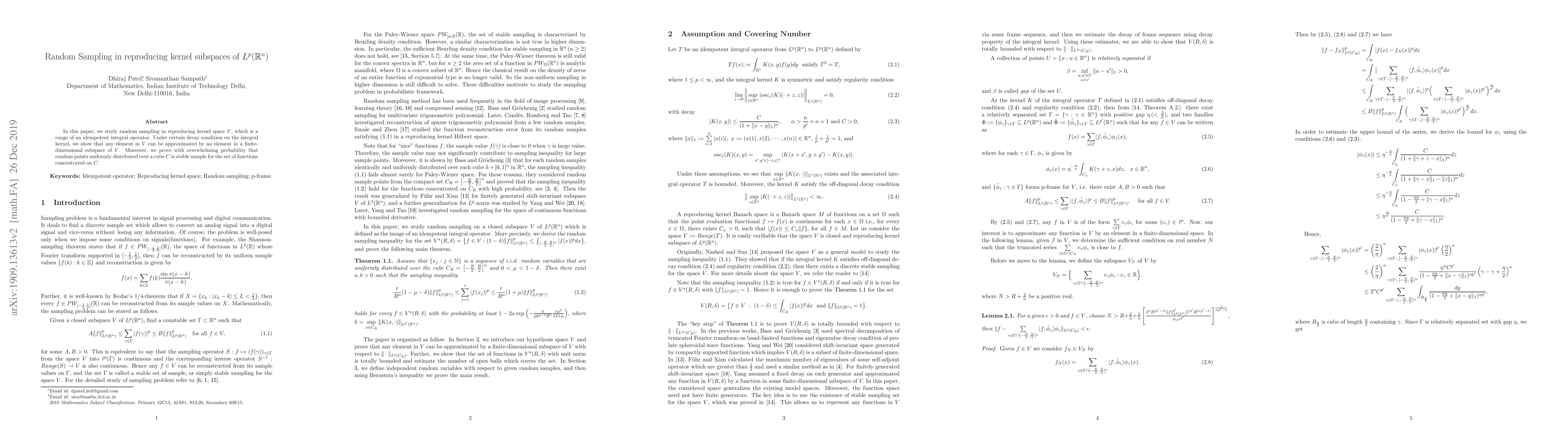 Thumbnail for Random Sampling in reproducing kernel subspaces of $L^p({\mathbb R}^n)$