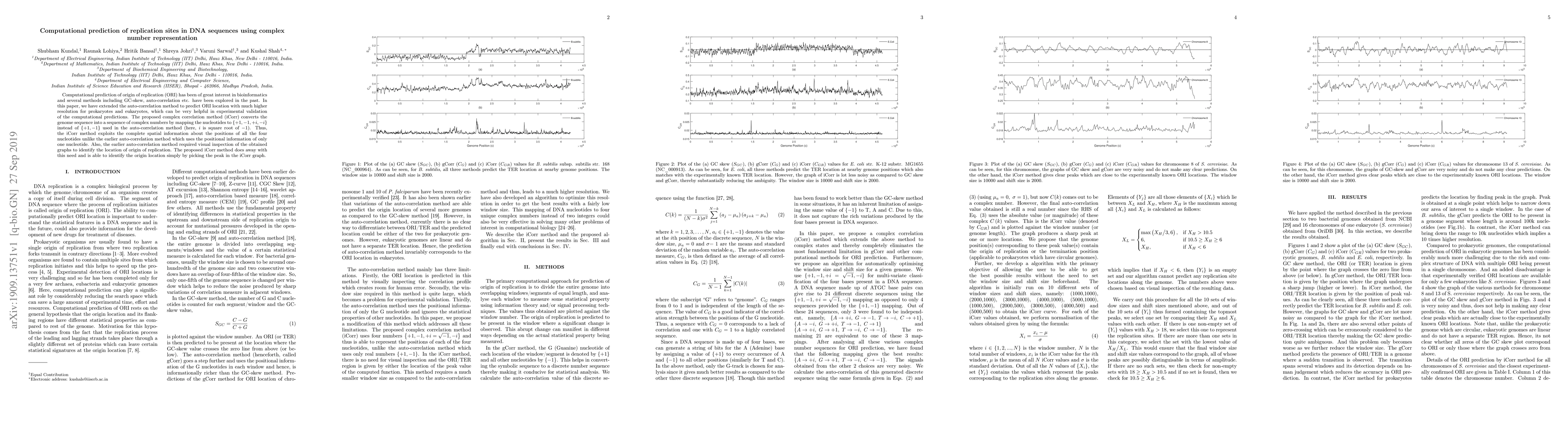 Thumbnail for Computational prediction of replication sites in DNA sequences using
  complex number representation
