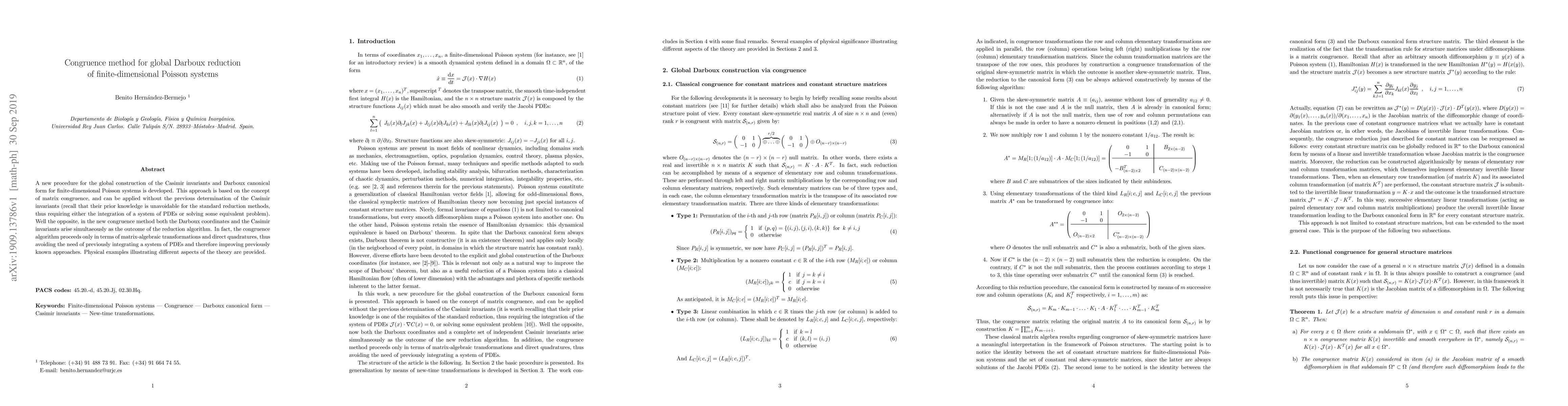 Thumbnail for Congruence method for global Darboux reduction of finite-dimensional
  Poisson systems