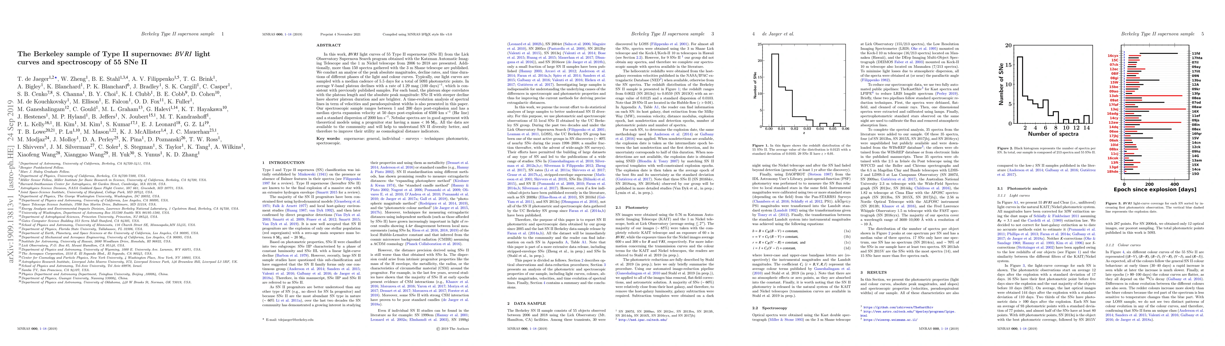Thumbnail for The Berkeley sample of Type II supernovae: BVRI light curves and
  spectroscopy of 55 SNe II