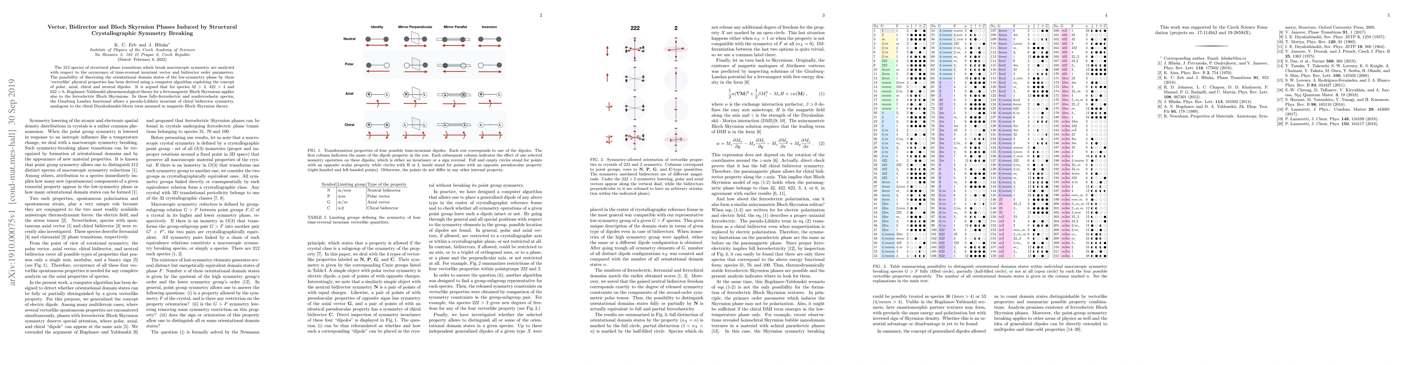 Thumbnail for Vector, Bidirector and Bloch Skyrmion Phases Induced by Structural
  Crystallographic Symmetry Breaking