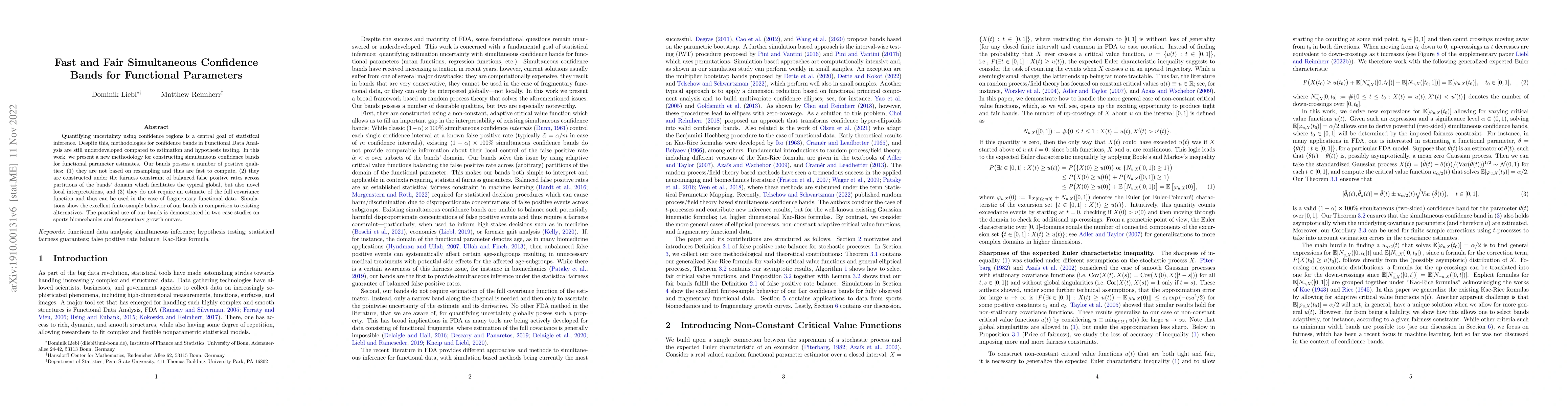 Thumbnail for Fast and Fair Simultaneous Confidence Bands for Functional Parameters