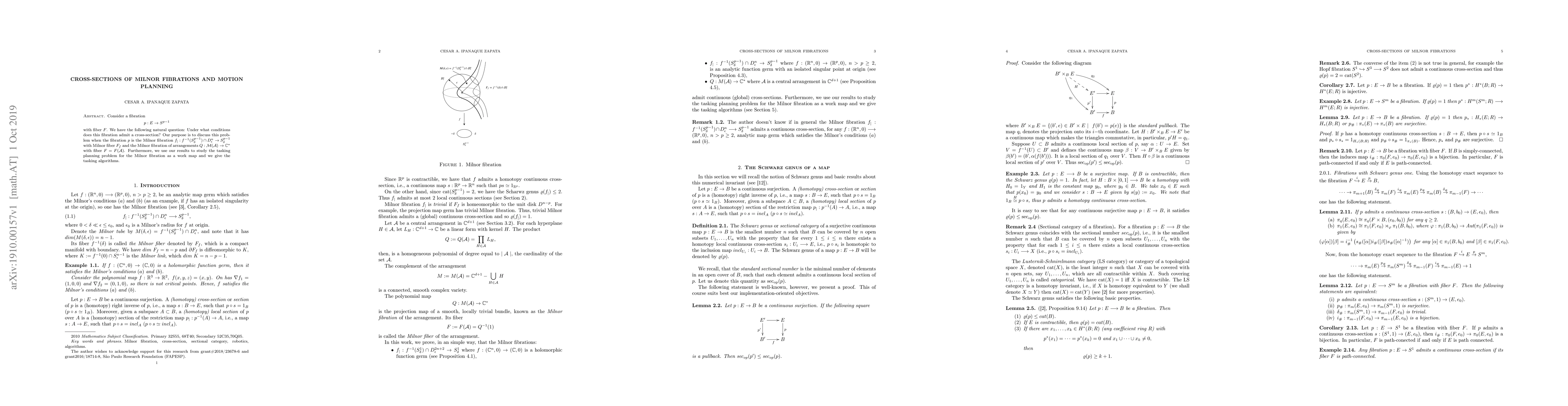 Thumbnail for Cross-sections of Milnor fibrations and Motion planning
