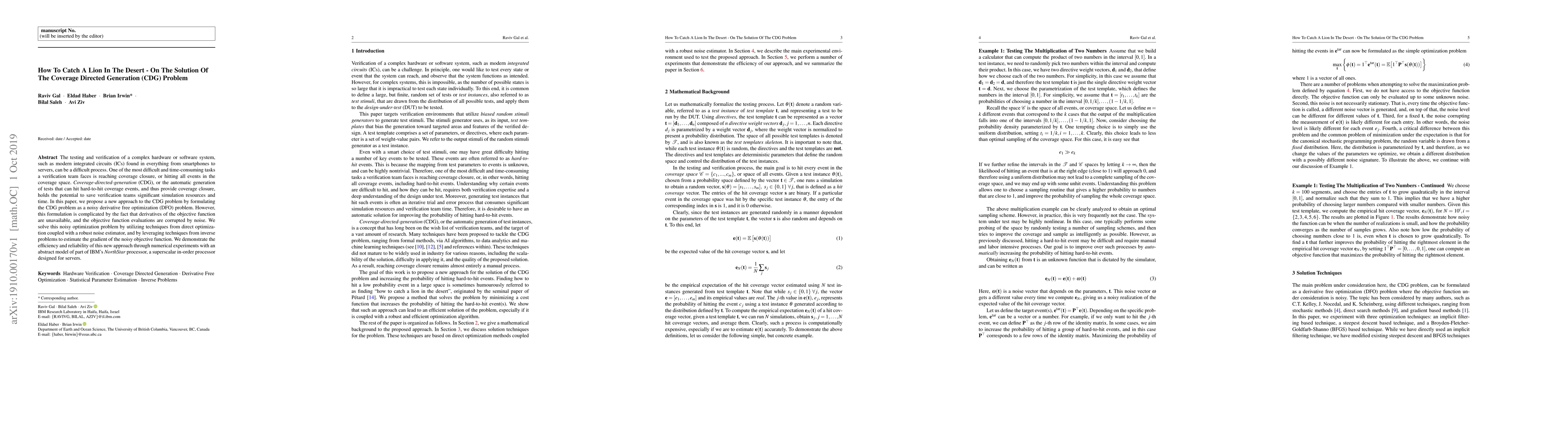 Thumbnail for How To Catch A Lion In The Desert -- On The Solution Of The Coverage
  Directed Generation (CDG) Problem