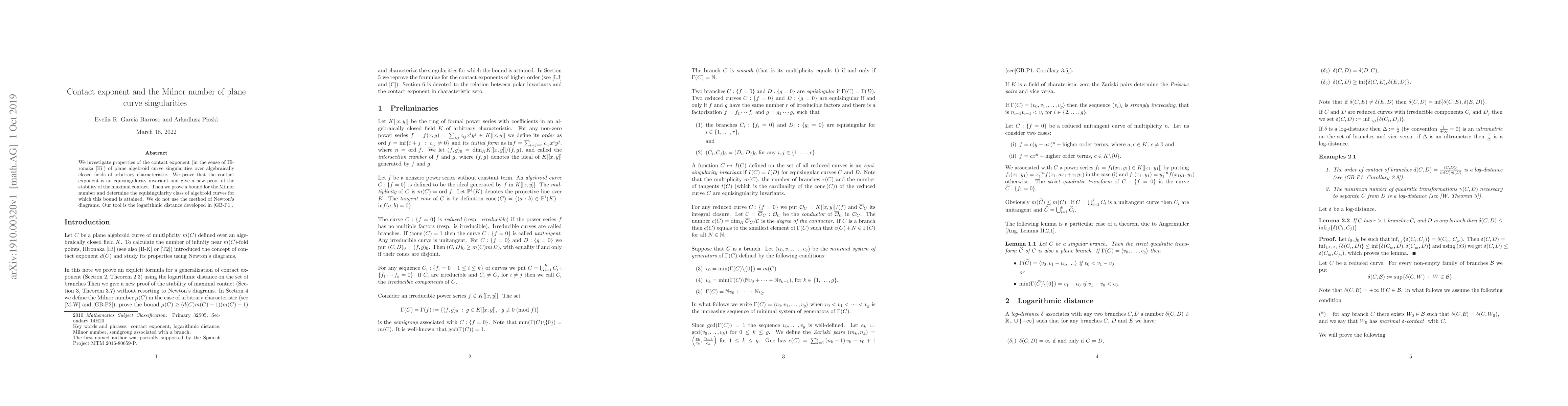 Thumbnail for Contact exponent and the Milnor number of plane curve singularities