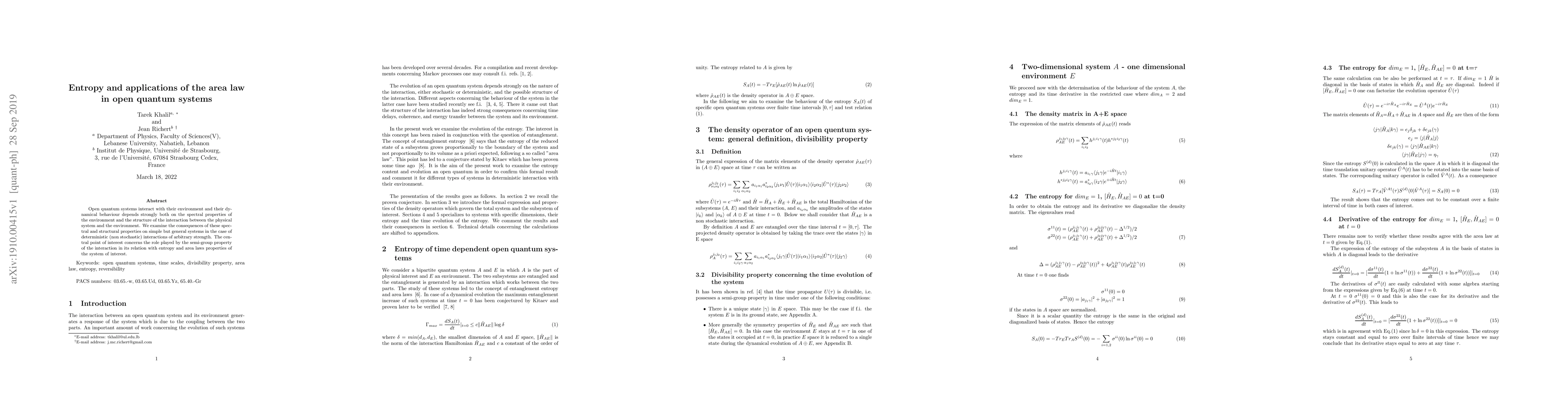 Thumbnail for Entropy and applications of the area law in open quantum systems