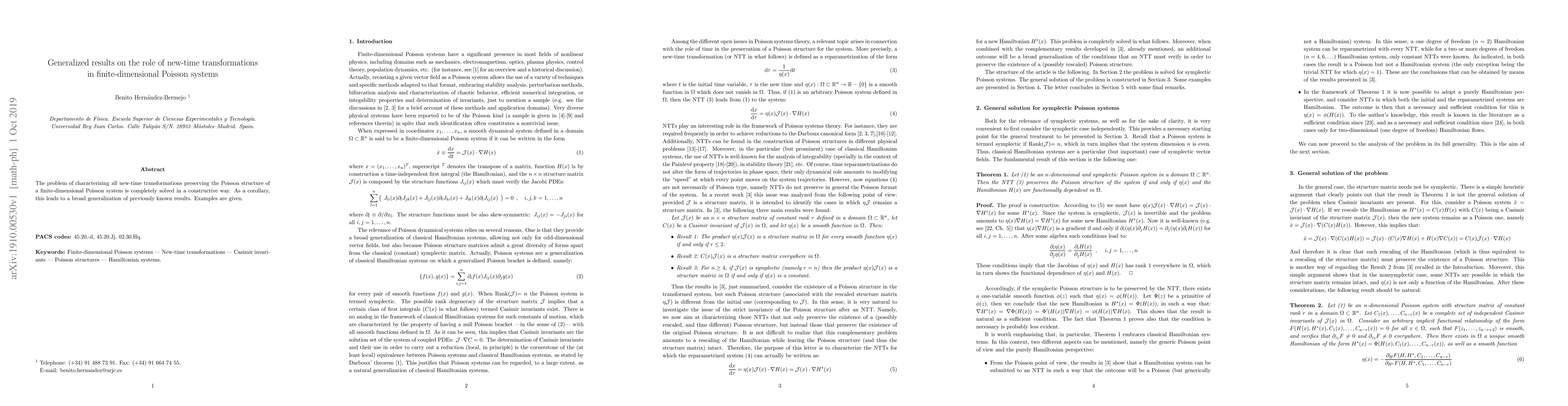 Thumbnail for Generalized results on the role of new-time transformations in
  finite-dimensional Poisson systems