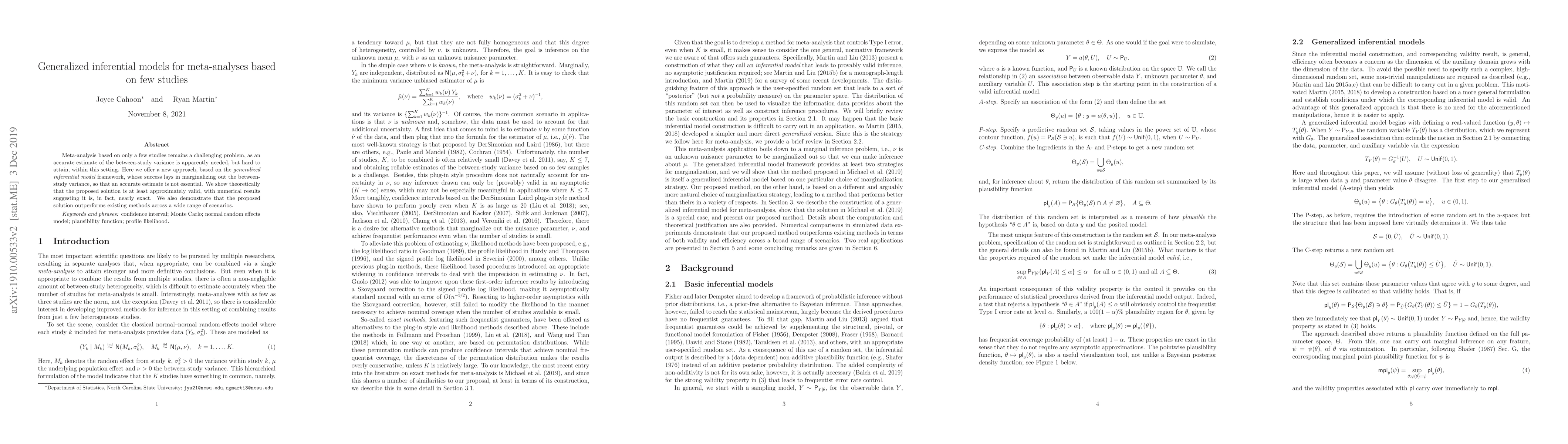 Thumbnail for Generalized inferential models for meta-analyses based on few studies