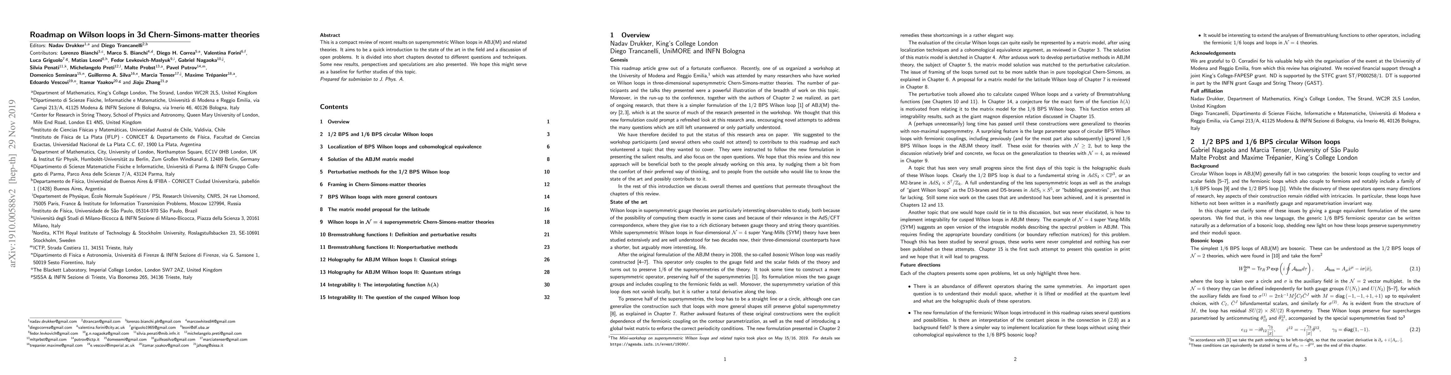 Thumbnail for Roadmap on Wilson loops in 3d Chern-Simons-matter theories