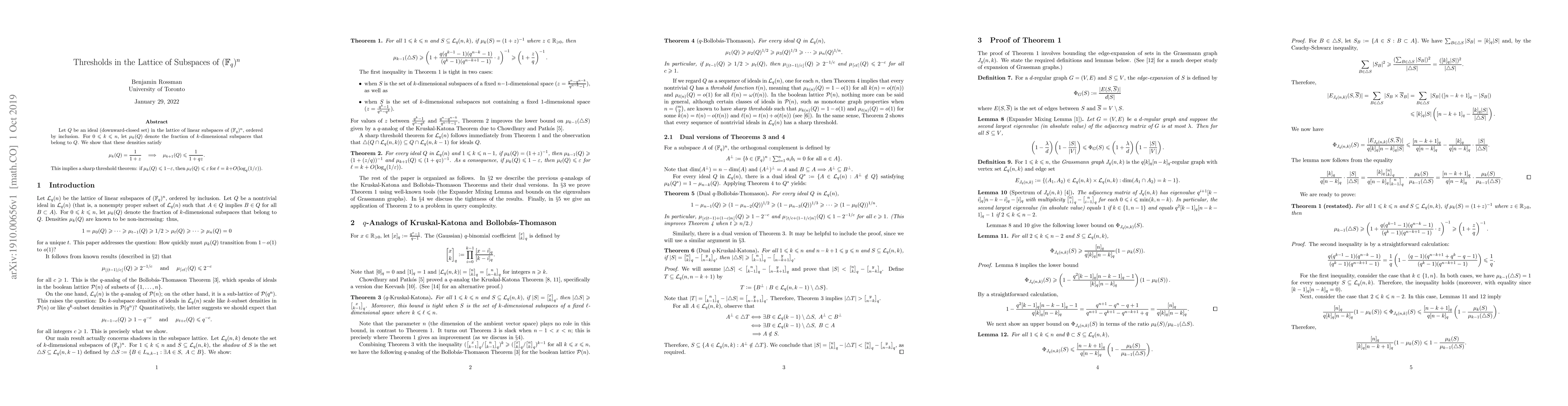 Thumbnail for Thresholds in the Lattice of Subspaces of $(\mathbb F_q)^n$