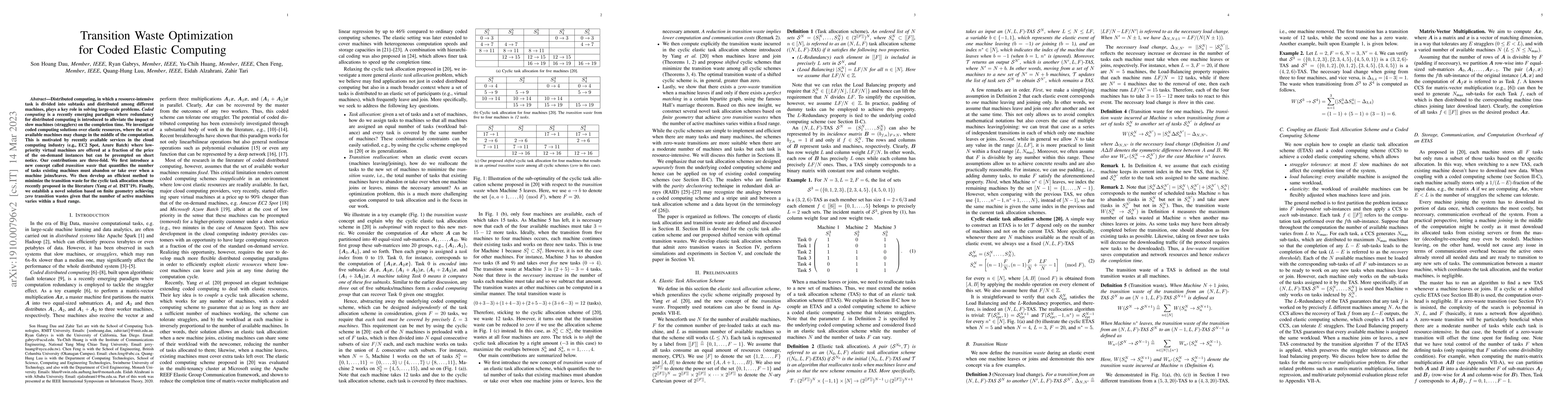 Thumbnail for Transition Waste Optimization for Coded Elastic Computing