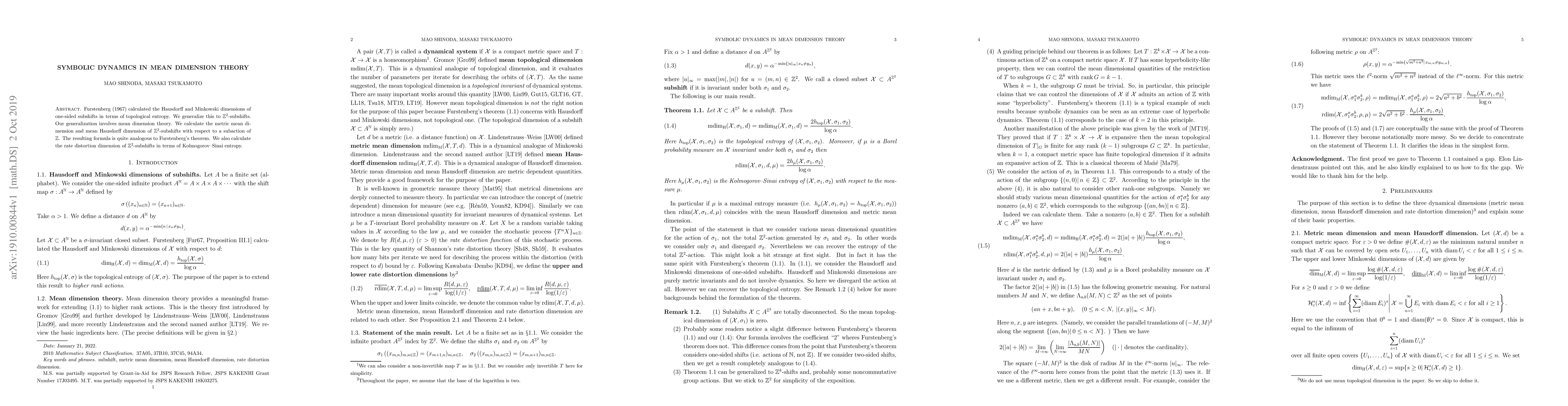 Thumbnail for Symbolic dynamics in mean dimension theory