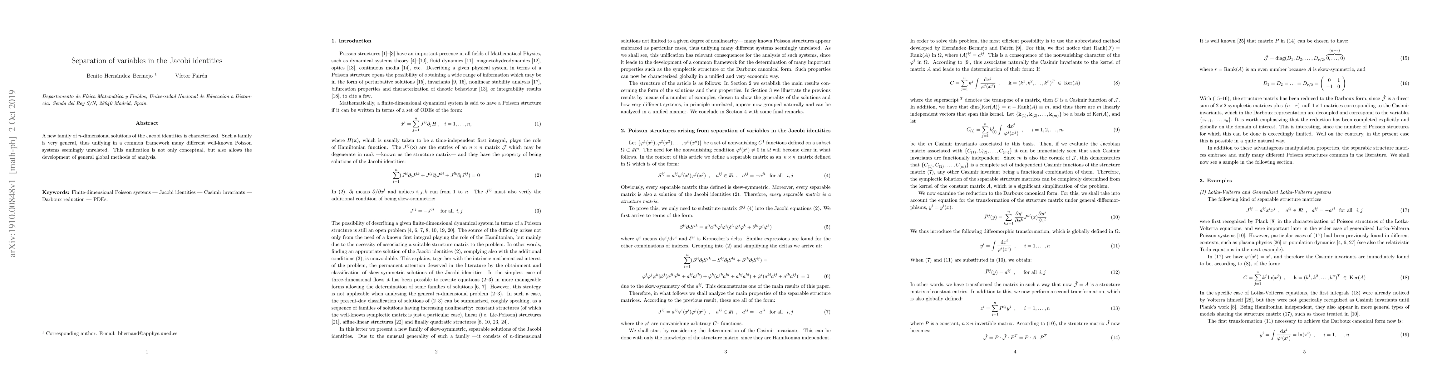 Thumbnail for Separation of variables in the Jacobi identities