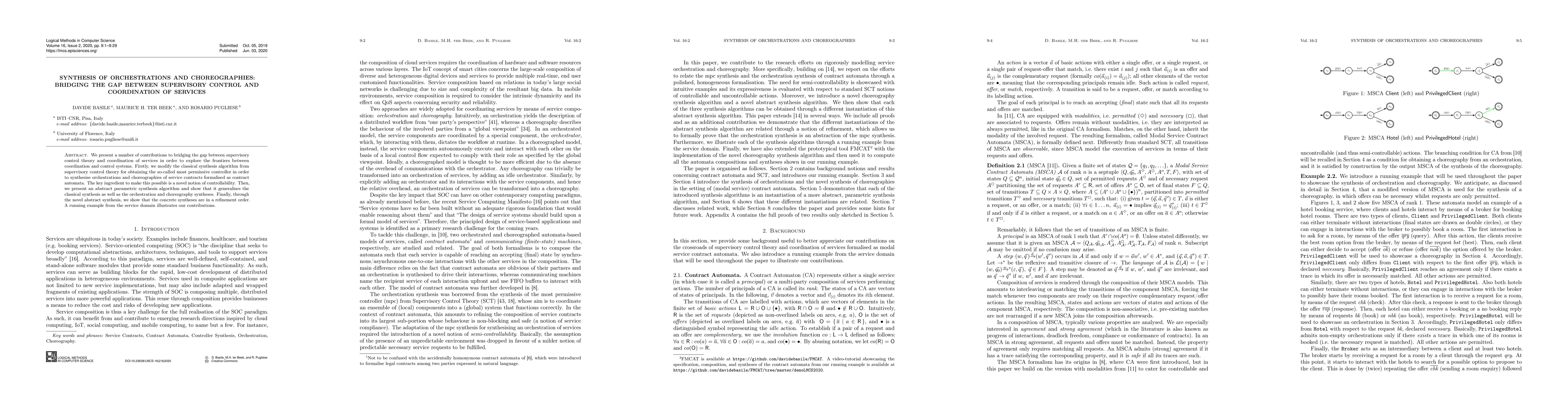 Thumbnail for Synthesis of Orchestrations and Choreographies: Bridging the Gap between
  Supervisory Control and Coordination of Services