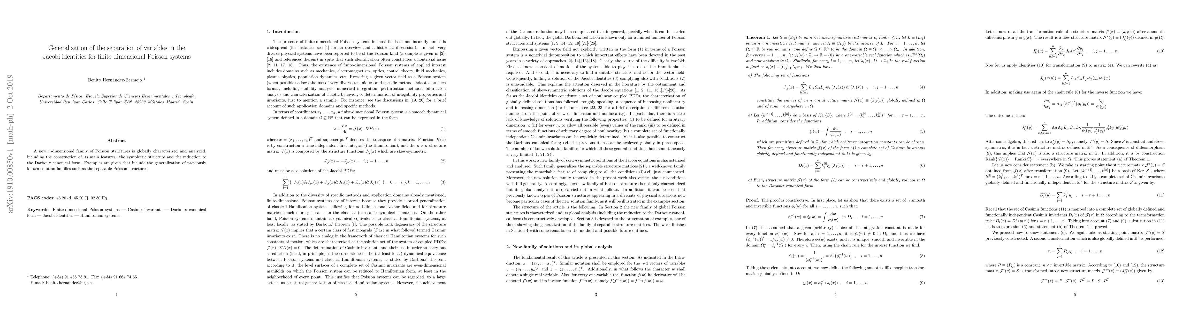 Thumbnail for Generalization of the separation of variables in the Jacobi identities
  for finite-dimensional Poisson systems